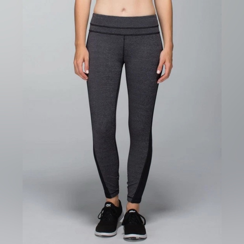 Lululemon Run Pace Tights Wee Stripe Black Heathered Black Size: 8